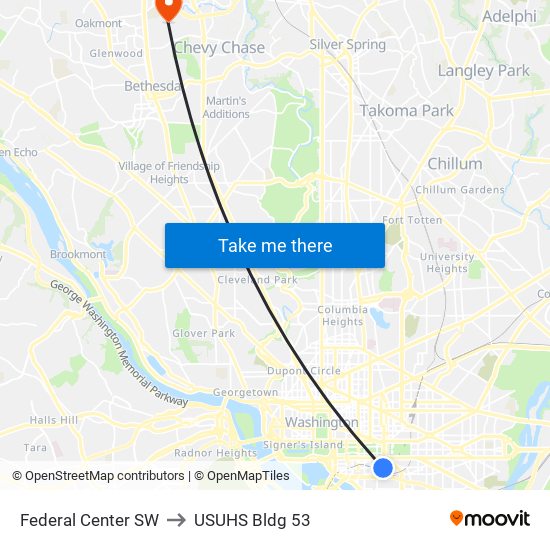 Federal Center SW to USUHS Bldg 53 map