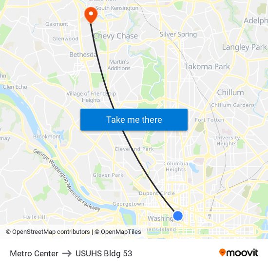 Metro Center to USUHS Bldg 53 map