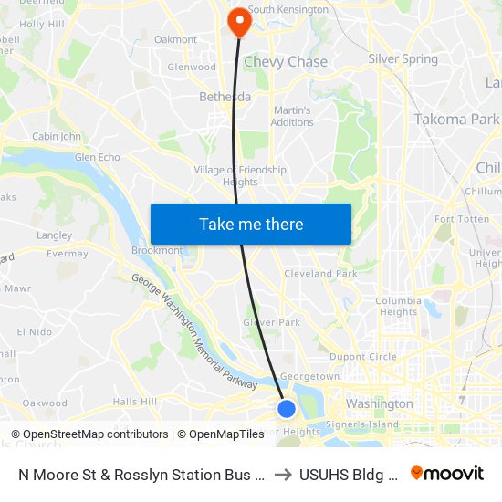 N Moore St & Rosslyn Station Bus Ba to USUHS Bldg 53 map