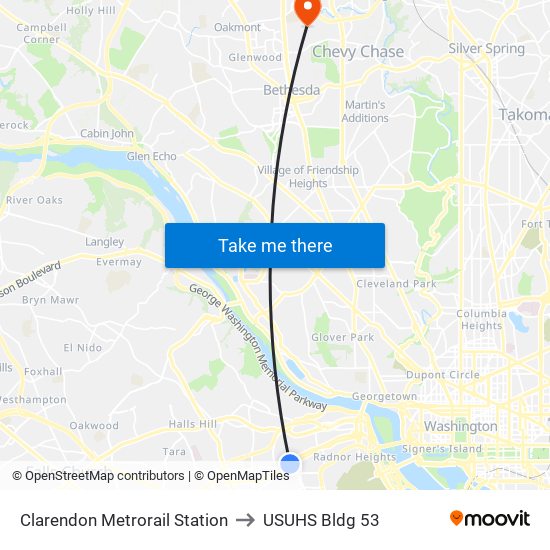 Clarendon Metrorail Station to USUHS Bldg 53 map