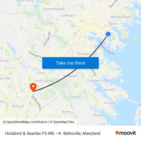 Holabird & Searles FS Wb to Beltsville, Maryland map