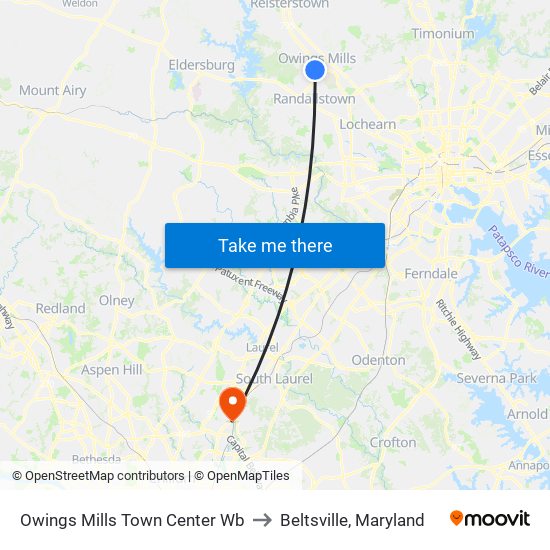 Owings Mills Town Center Wb to Beltsville, Maryland map