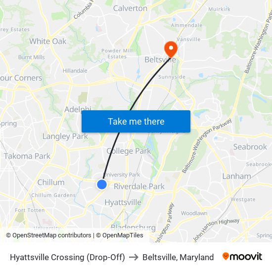 Hyattsville Crossing (Drop-Off) to Beltsville, Maryland map