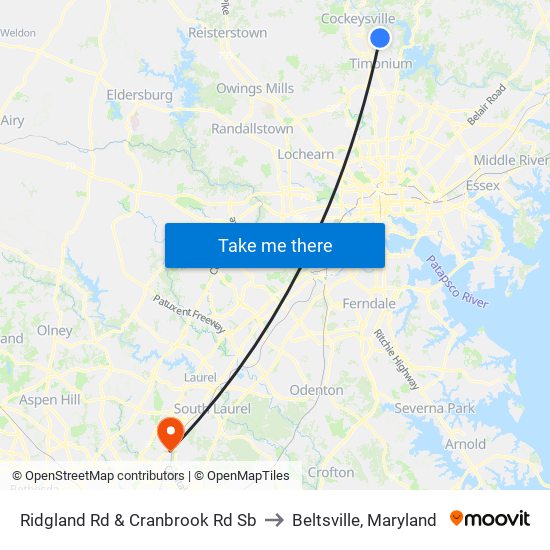 Ridgland Rd & Cranbrook Rd Sb to Beltsville, Maryland map