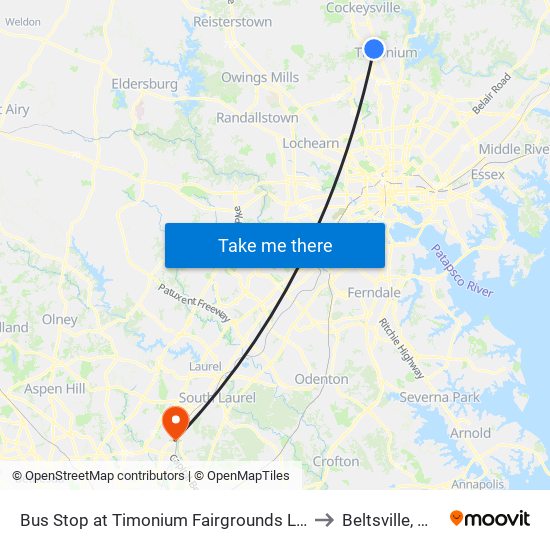 Bus Stop at Timonium Fairgrounds Light Rail Station Sb to Beltsville, Maryland map