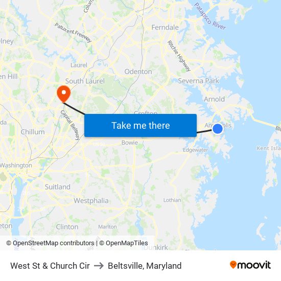 West St & Church Cir to Beltsville, Maryland map