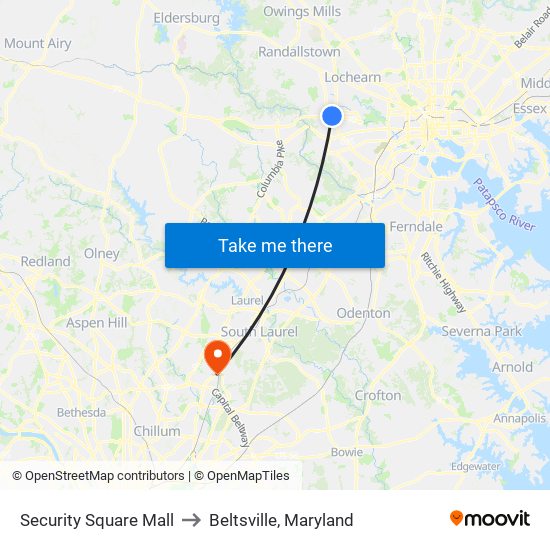 Security Square Mall to Beltsville, Maryland map