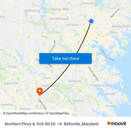 Northern Pkwy & York Rd Eb to Beltsville, Maryland map