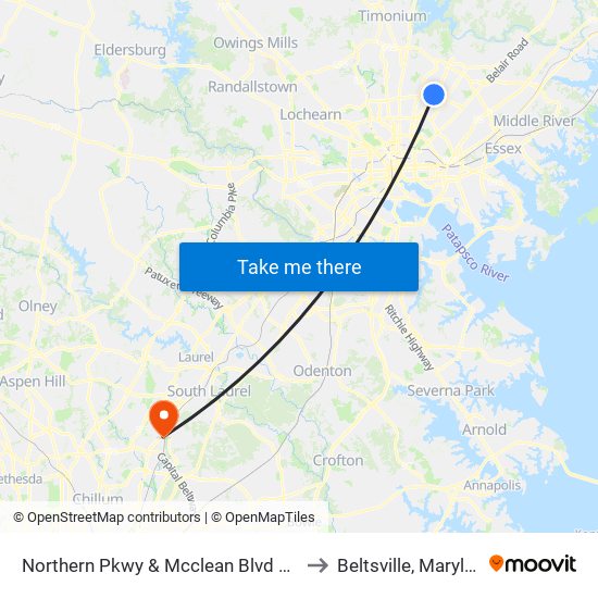 Northern Pkwy & Mcclean Blvd FS Eb to Beltsville, Maryland map