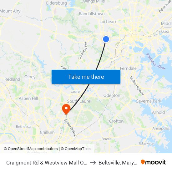 Craigmont Rd & Westview Mall Opp Wb to Beltsville, Maryland map