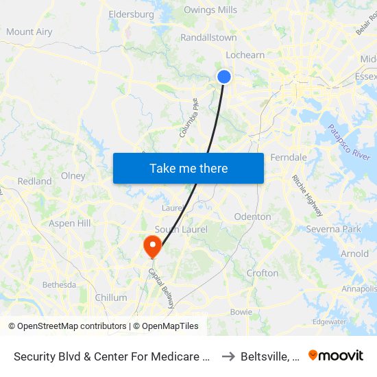 Security Blvd & Center For Medicare And Medicaid Services Eb to Beltsville, Maryland map