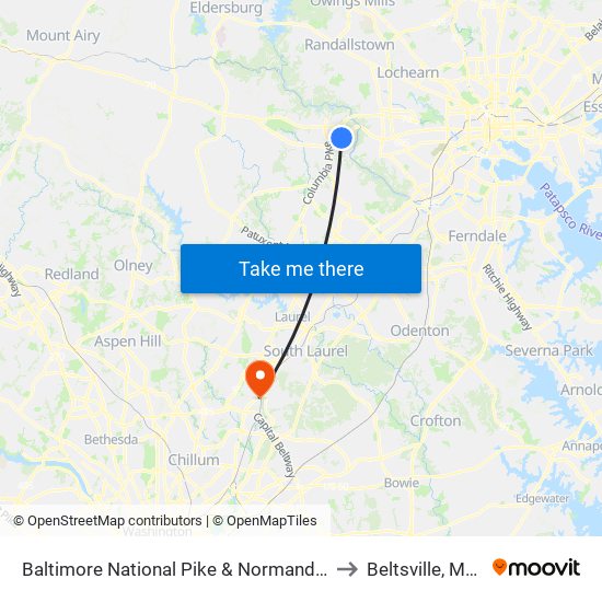 Baltimore National Pike & Normandy Woods Dr FS to Beltsville, Maryland map