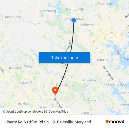 Liberty Rd & Offutt Rd Sb to Beltsville, Maryland map