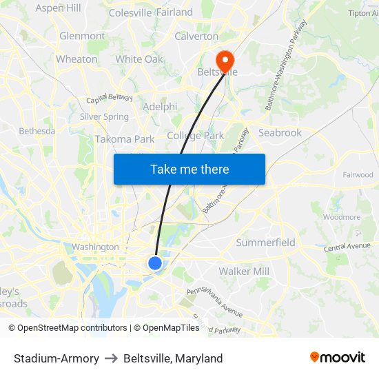 Stadium-Armory to Beltsville, Maryland map