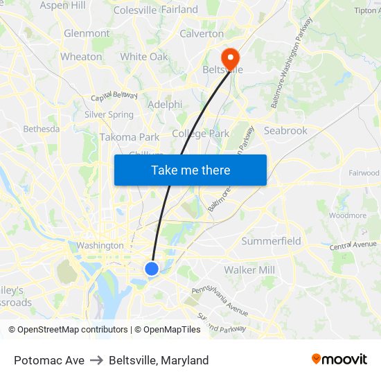 Potomac Ave to Beltsville, Maryland map