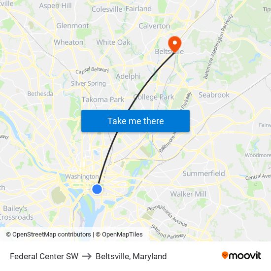 Federal Center SW to Beltsville, Maryland map