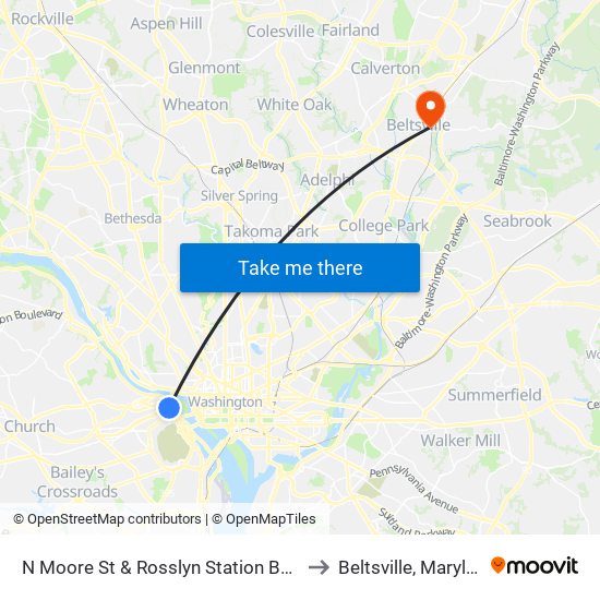 N Moore St & Rosslyn Station Bus Ba to Beltsville, Maryland map