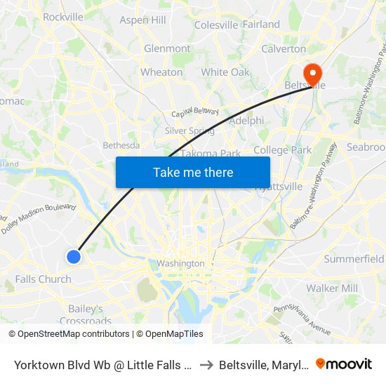 Yorktown Blvd Wb @ Little Falls Rd Ns to Beltsville, Maryland map