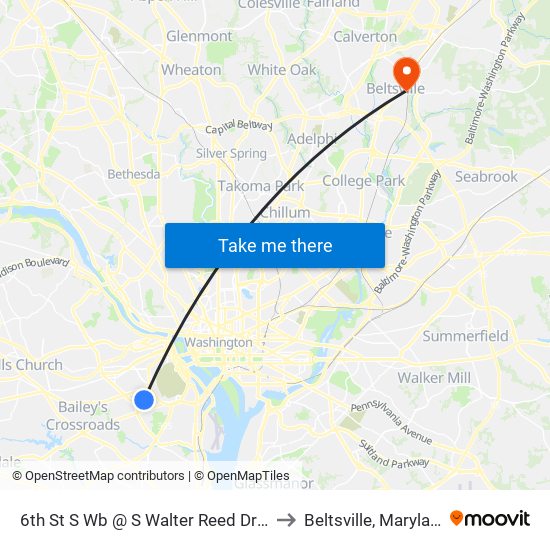 6th St S Wb @ S Walter Reed Dr Ns to Beltsville, Maryland map