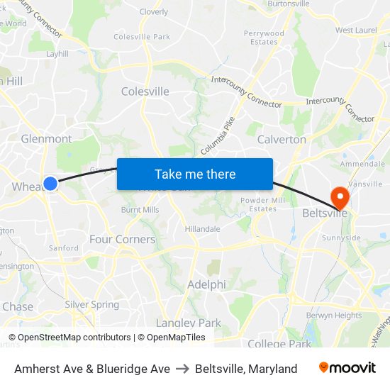 Amherst Ave & Blueridge Ave to Beltsville, Maryland map