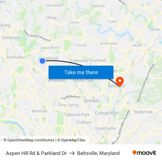 Aspen Hill Rd & Parkland Dr to Beltsville, Maryland map