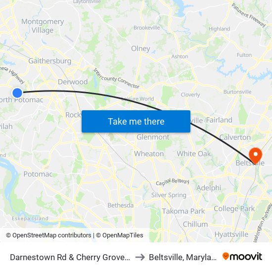 Darnestown Rd & Cherry Grove Dr to Beltsville, Maryland map