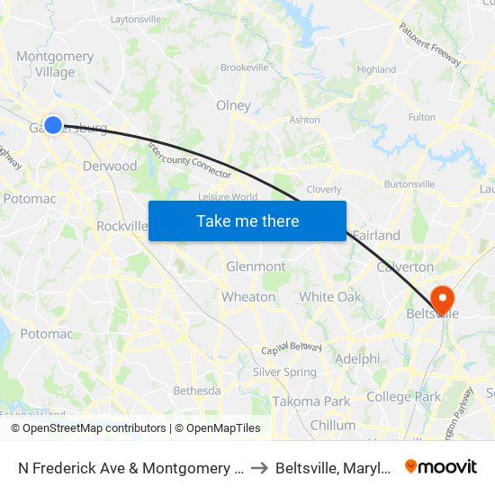 N Frederick Ave & Montgomery Ave to Beltsville, Maryland map