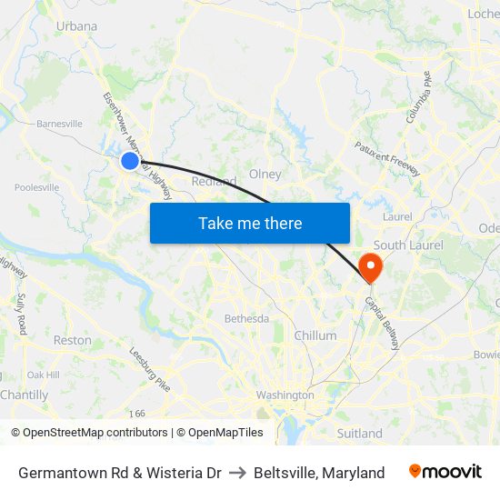 Germantown Rd & Wisteria Dr to Beltsville, Maryland map