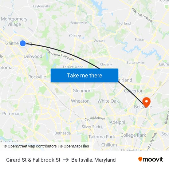 Girard St & Fallbrook St to Beltsville, Maryland map