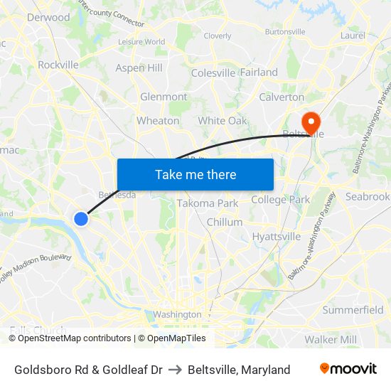 Goldsboro Rd & Goldleaf Dr to Beltsville, Maryland map