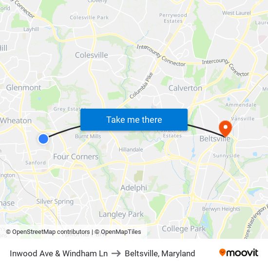 Inwood Ave & Windham Ln to Beltsville, Maryland map