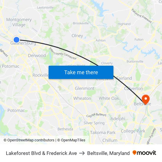 Lakeforest Blvd & Frederick Ave to Beltsville, Maryland map