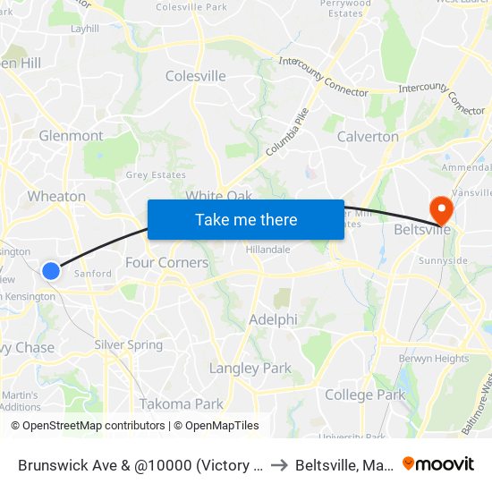 Brunswick Ave & @10000 (Victory Forest Apts) to Beltsville, Maryland map