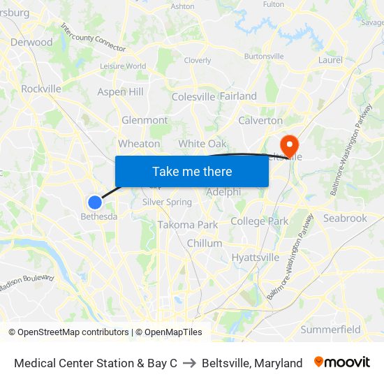 Medical Center Station & Bay C to Beltsville, Maryland map