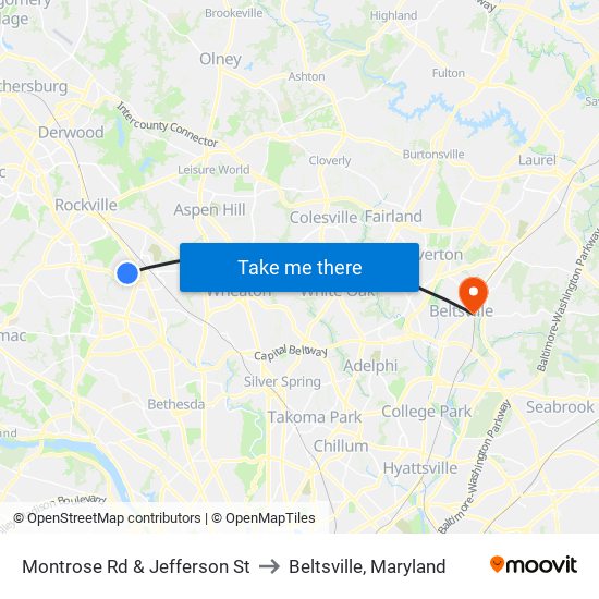 Montrose Rd & Jefferson St to Beltsville, Maryland map