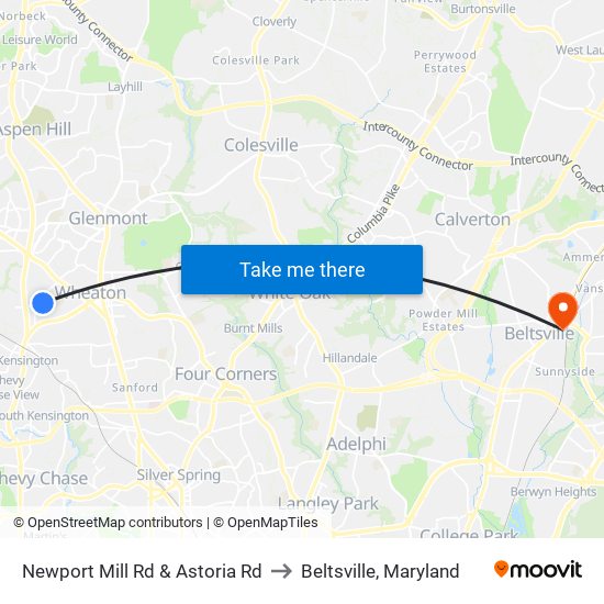 Newport Mill Rd & Astoria Rd to Beltsville, Maryland map