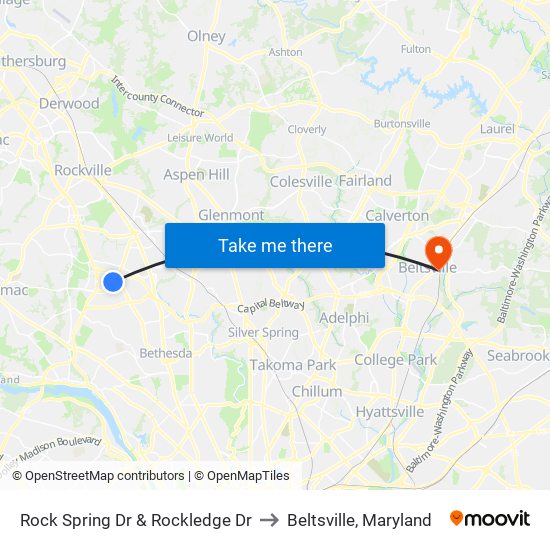 Rock Spring Dr & Rockledge Dr to Beltsville, Maryland map