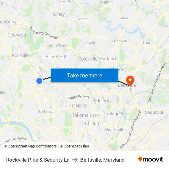 Rockville Pike & Security Ln to Beltsville, Maryland map