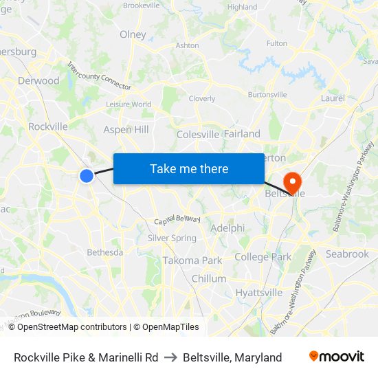Rockville Pike & Marinelli Rd to Beltsville, Maryland map
