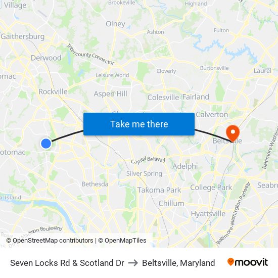 Seven Locks Rd & Scotland Dr to Beltsville, Maryland map