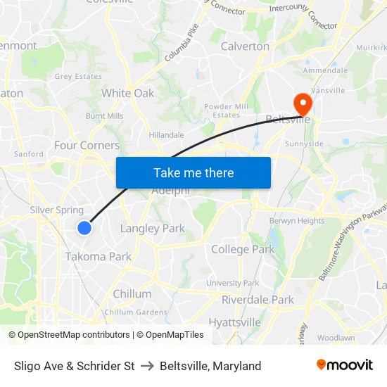 Sligo Ave & Schrider St to Beltsville, Maryland map