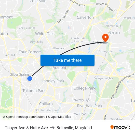 Thayer Ave & Nolte Ave to Beltsville, Maryland map