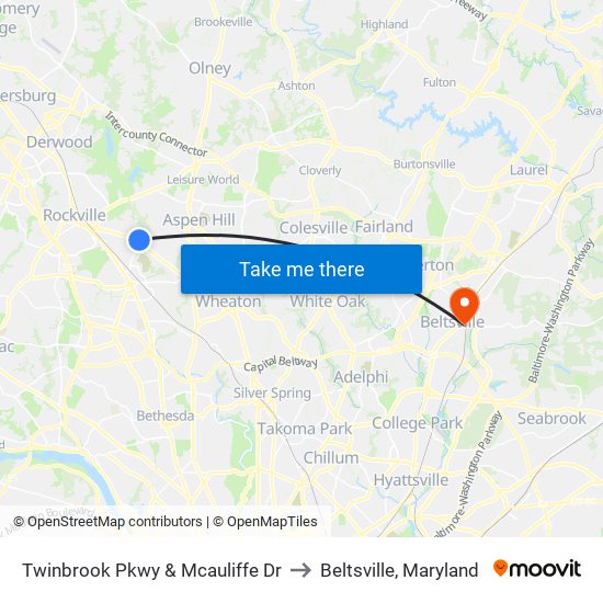 Twinbrook Pkwy & Mcauliffe Dr to Beltsville, Maryland map