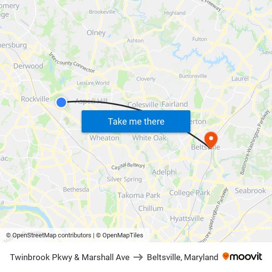 Twinbrook Pkwy & Marshall Ave to Beltsville, Maryland map