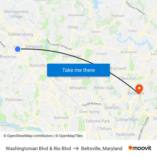 Washingtonian Blvd & Rio Blvd to Beltsville, Maryland map