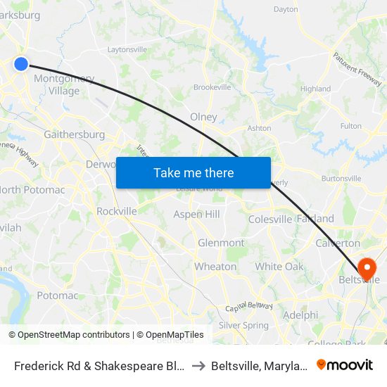 Frederick Rd & Shakespeare Blvd to Beltsville, Maryland map