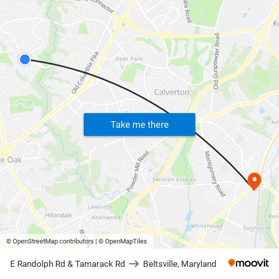 E Randolph Rd & Tamarack Rd to Beltsville, Maryland map