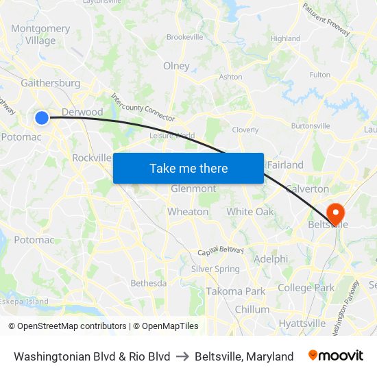 Washingtonian Blvd & Rio Blvd to Beltsville, Maryland map
