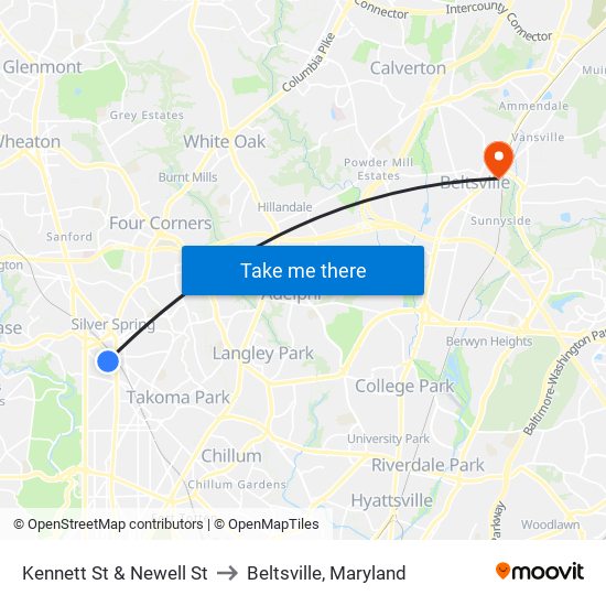 Kennett St & Newell St to Beltsville, Maryland map