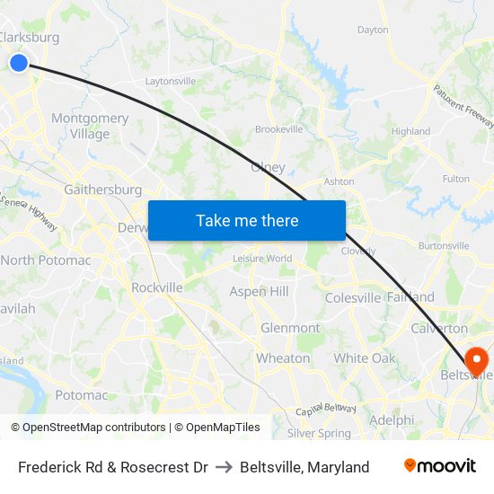 Frederick Rd & Rosecrest Dr to Beltsville, Maryland map